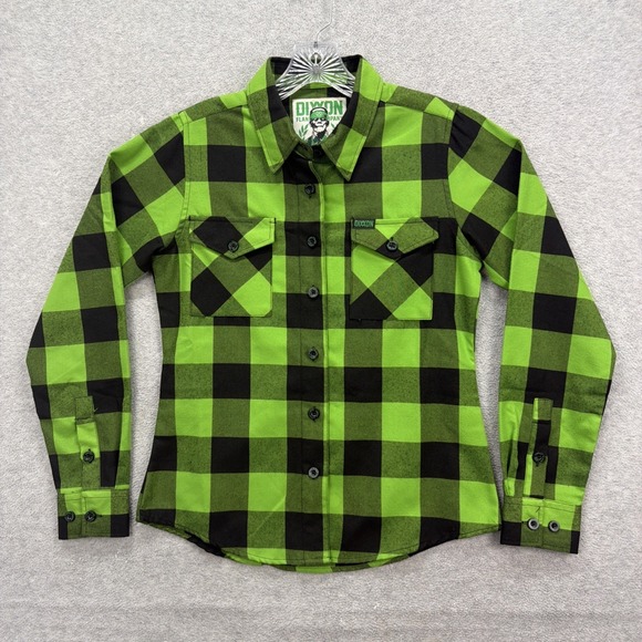 Dixxon Flannel Shirt Women Small Green Black Buffalo Plaid Gang Green D Tech - Picture 1 of 9